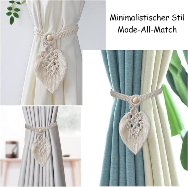 Sæt med 2 boho bomuldsmakrame gardinholdere - Til gardiner - Beige