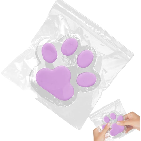 5-tums stor katt tass klämleksak, söt klibbig gelé katt tass klämleksak, en klämleksak för att lindra stress för barn och vuxna, lila Purple