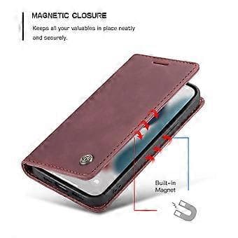 CaseMe-013 Læder Etui Til iPhone 13 Til iPhone 13 Wine Red