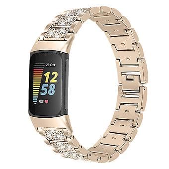 Diamant rustfrit stål urrem til Fitbit Charge 5 Retro Gold