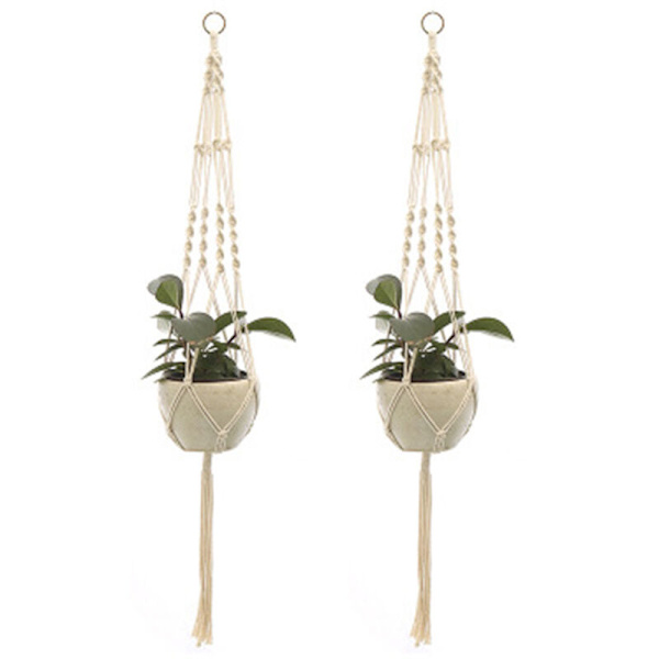 2 stycken Macrame Plant Hangers Indoor Outdoor Hängande Planter Bas