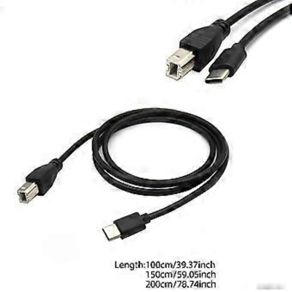 Pålideligt USB C til USB B Printerkabel B Han til C Han Printerledning Erstatning for Printer, Scanner MIDI Controller 1.5m