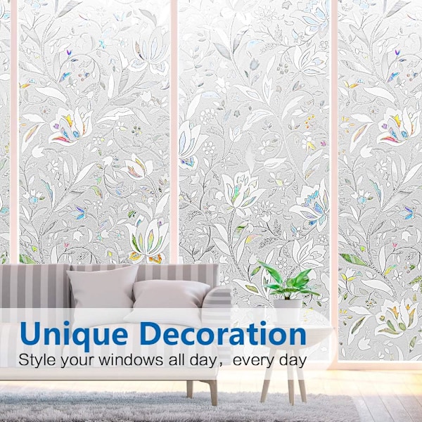 Fönsterklistermärken (44,5 x 100 cm) 3D dekorativa fönstervinyl för Gl
