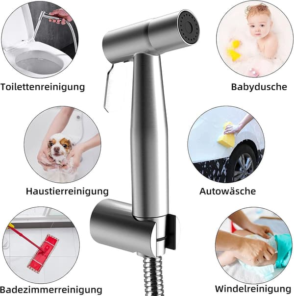 Toalettduschkit, Bidéduschset med G1/2\" ventil, Rostfritt Stål
