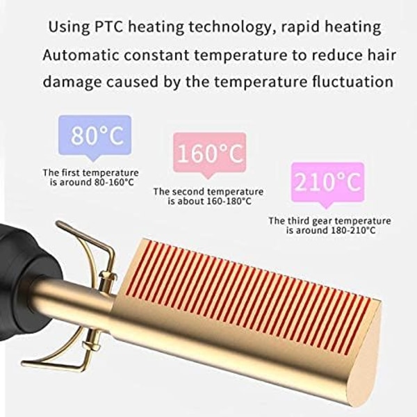 (Guld) Hot Comb, Elektrisk kam, Kvinna Professionell Hårrätning