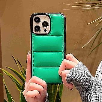 För iPhone 14 Pro Max Stor Hål Eiderdun Airbag Telefonfodral Green