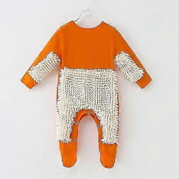 Baby Pojkar Flickor Rengöring Mopp Romper Baby Mopp Kläder Långärmad Krypande Kläder Overall Bomull Spädbarn Mopp Kostym (80cm Orange Vit)