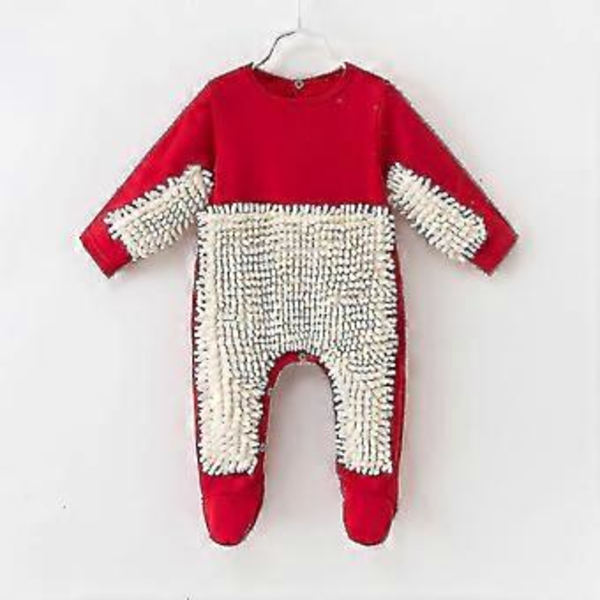 Baby Boys Girls Rengöringsmopp Romper Baby Mopp Kläder Långärmad Krypande Kläder Jumpsuit Bomull Spädbarn Mopp Kostym (85cm Röd Vit)