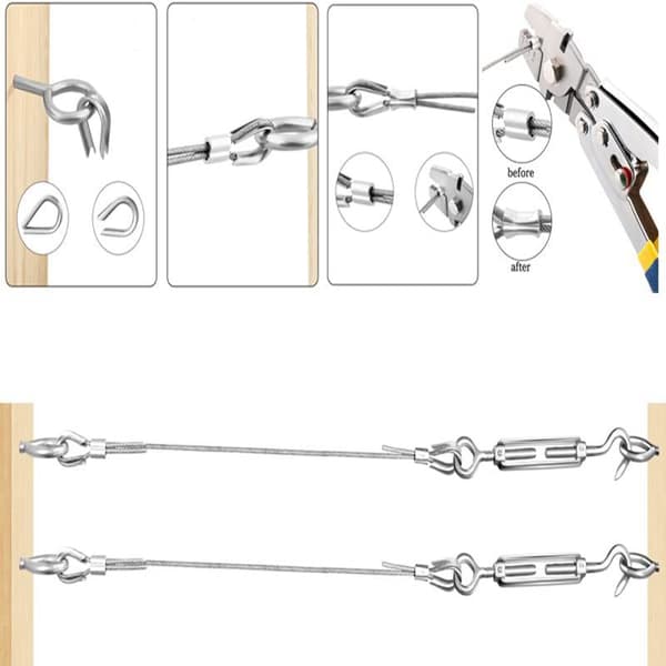 30m/2mm Rustfri Stål Wire Kit med M5 Kraftig Wire Spænder
