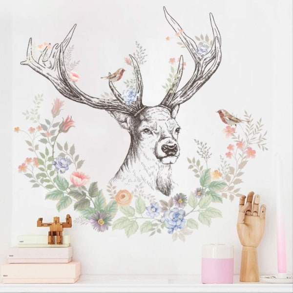 En set Deer Flowers Birds Wall Stickers Wall Stickers Decoratio