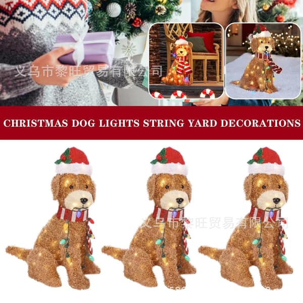 Udendørs julepynt, glødende hundehavepynt, flade plug-in LED-lys, julepynt