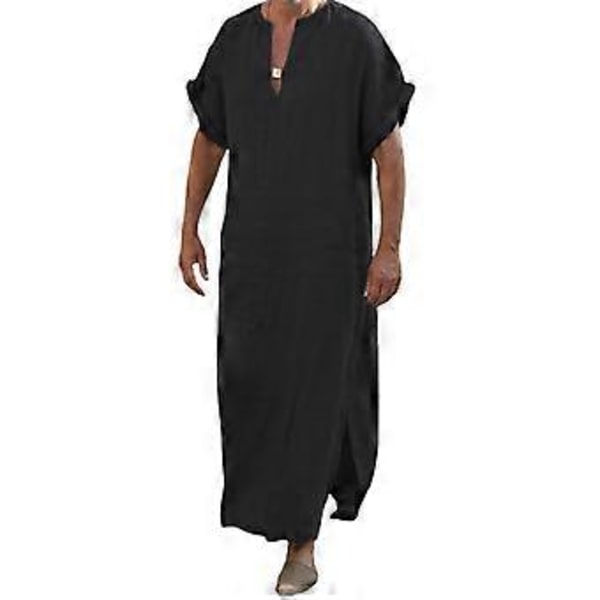 Djup V-ringad herrkappa kort lös kappa traditionella kläder (svart 2XL)