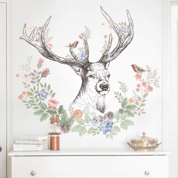 En set Deer Flowers Birds Wall Stickers Wall Stickers Decoratio