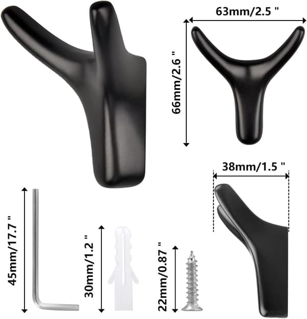 4 stk doble veggkroker, kraftig solid sinklegering vegg