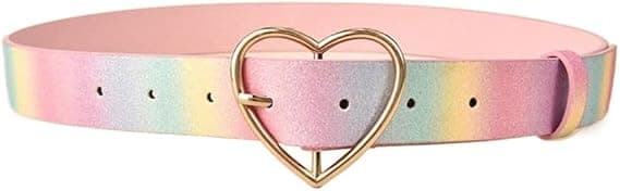 Regnbuebelte for kvinner, glitter hjerteformet justerbar spenne