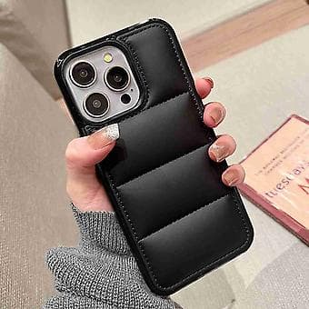 För iPhone 14 Pro Max Stor Hål Eiderdun Airbag Telefonfodral Black