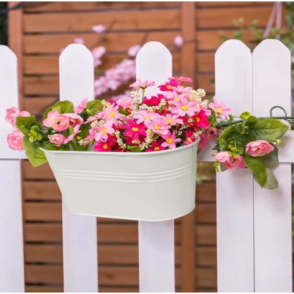 4 metall hengende blomsterpotter, 27,5 cm blomsterbøtte, avtakbare kroker, egnet for balkonghage hjemmedekorasjon, lys farge