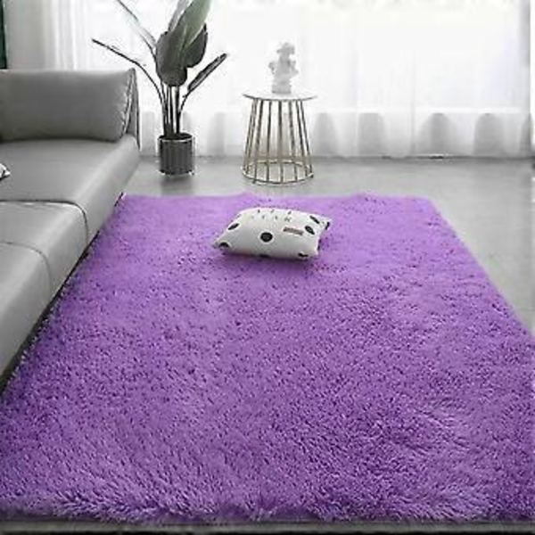 Stor plyschmatta vardagsrumsdekoration fluffig matta tjock sovrumsmatta halkfri golvmjuk loungematta enfärgad matta (80X160cm(31.5X63In) Lila)