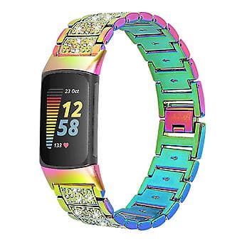 Diamant rustfrit stål urrem til Fitbit Charge 5 Colorful