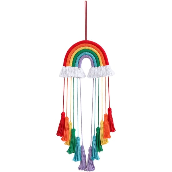 Goodchanceuk Macrame Rainbow Väggdekor Pom Poms för barnrum