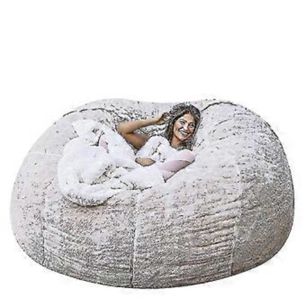 Lat soffa Sittpuff Konstgjord päls Sittpuff Bönpåse (135cm*65cm vit)