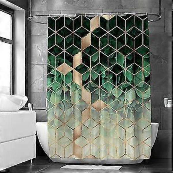 Modern geometrisk duschdraperi konst badrum vattentät gardin (180x200cm grön)