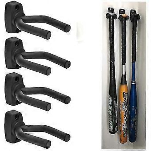 4-pack väggmonterat vertikalt basebollträställ, svart ( )