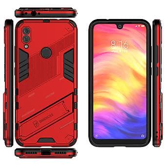 Slankt etui til Redmi Note7 Stødsikkert dobbeltlags stativcover Red