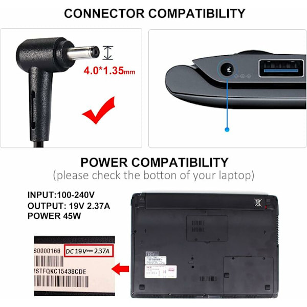 ASUS ASUS 45W datorladdare lämplig för Lenovo laptop power a