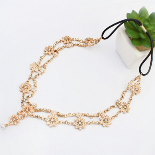 Bröllop Blommig Tiara hårtillbehör Crystal Pearl Head Chain Ti