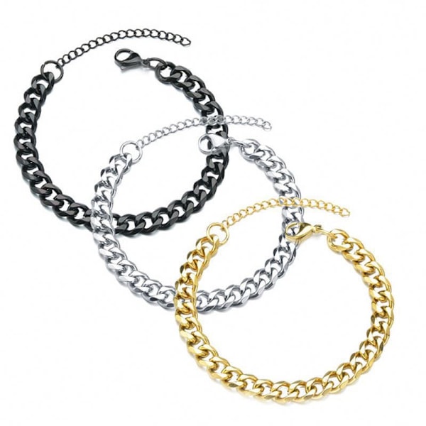 Justerbart pansarkedjearmband, kubanskt armbandstillbehör i rostfritt stål, enkelt och moderiktigt trendigt armband, 7 mm, svart Black 7mm
