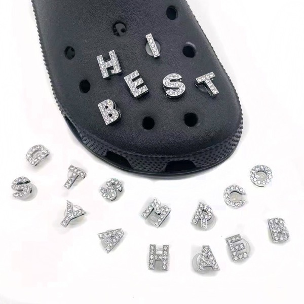 Sko Charms 26 bokstäver hål skor kristall ädelsten bokstav ornament Cro