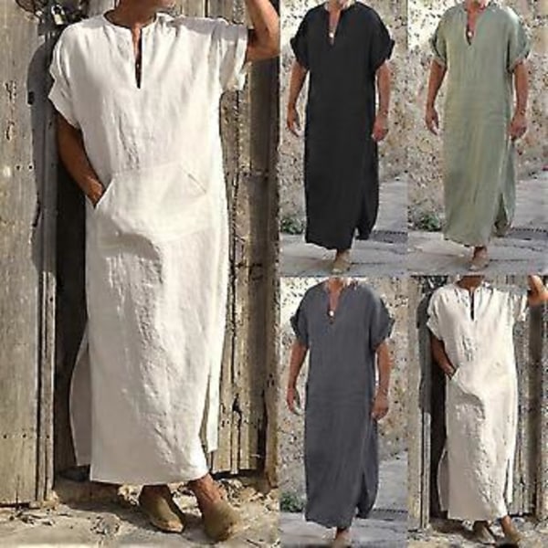 Djup V-ringad herrkappa kort lös kappa traditionella kläder (mörkgrå 4XL)