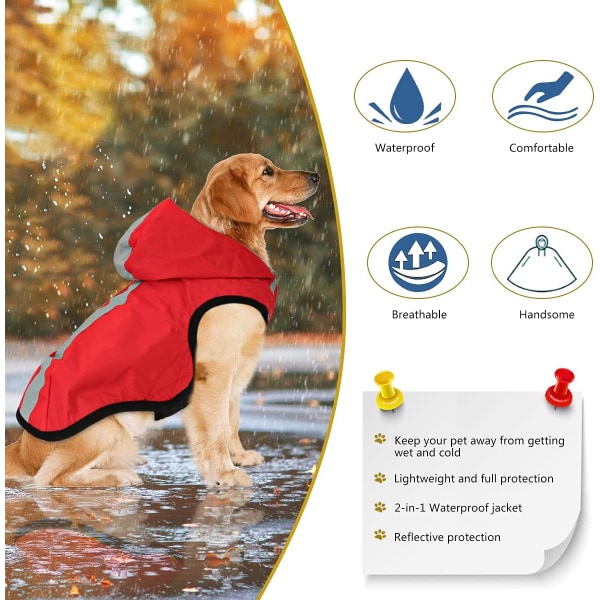 Regnkappa - Röd S 2 i 1 regnkappa för hund, lättviktshuva för hund Pe