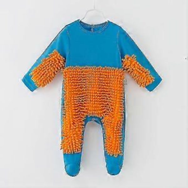Baby Boys Girls Rengöringsmopp Romper Baby Mopp Kläder Långärmad Krypande Kläder Jumpsuit Bomull Spädbarn Mopp Kostym (80cm Bule Orange)