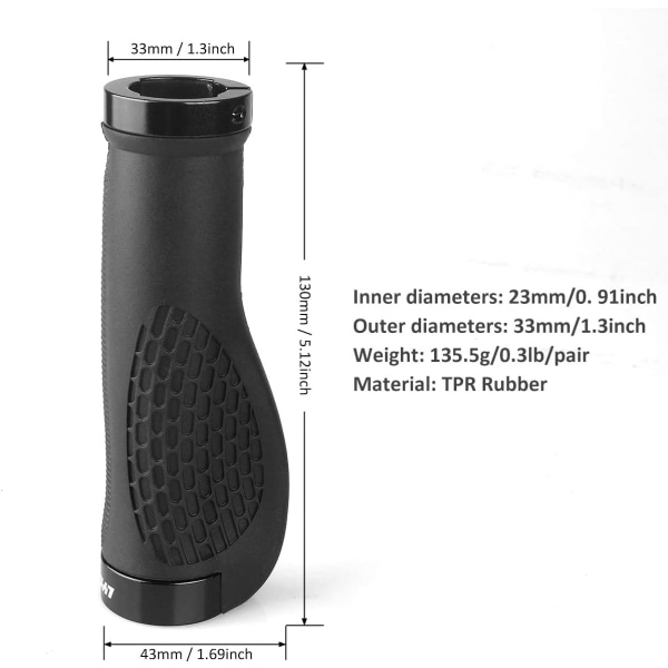（Svart）, Ergonomiska cykelgrepp, halkfria cykelgrepp för /Moun