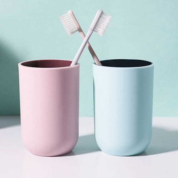 2 stycken (Mörkblå + Pulver) Borstglas, tandborstkruka, tandbru