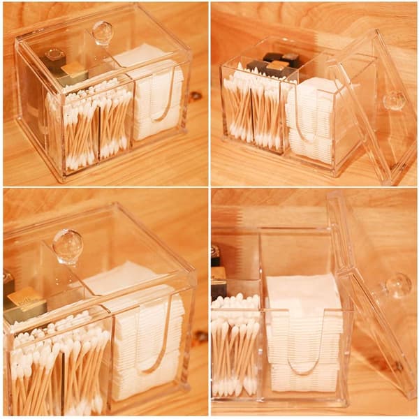 Makeup Opbevaringsboks, Holder til Makeupfjernerpuder, 4 Rum, Klar Akryl