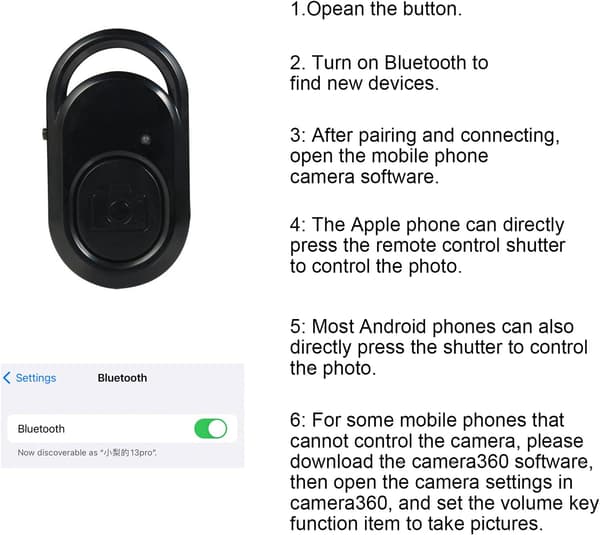 Bluetooth-utløser, telefonutløserknapp, Bluetooth-knapp, Blueto