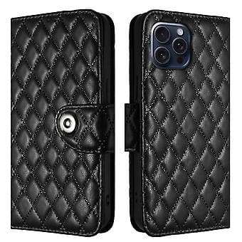 Til iPhone 14 Pro Rombeformet Tekstur Flip Læder Telefon Cover med Snøre Black