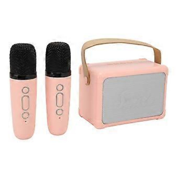 Mini Karaoke Maskin HiFi Dynamiskt Ljus Bärbar Bluetooth Högtalare med 2 Trådlösa Mikrofoner för Barn Vuxna Rosa ( )