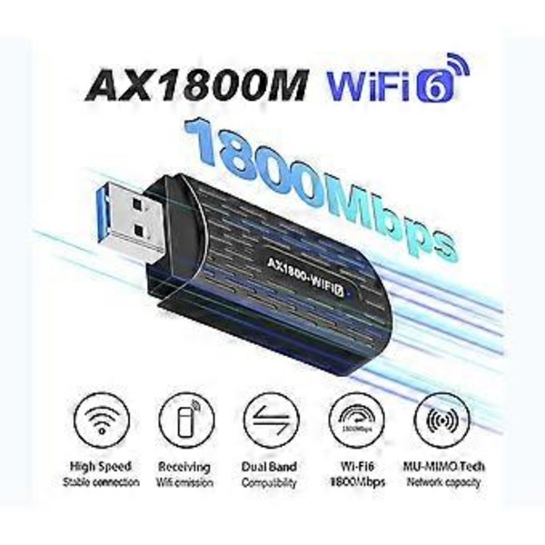 USB WiFi-adapter USB3.0 AX1800Mbps 2.4GHz 5Ghz Högförstärkningsantenn MU MIMO Plug and Play WiFi-dongel för kontorsresor ( )