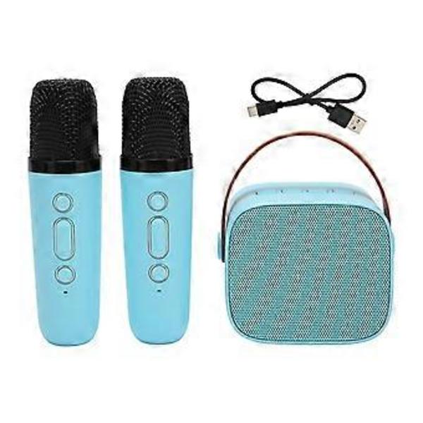Karaoke-maskin Multifunktion Stereo Ljud Bärbar Bluetooth-högtalare med 2 Trådlösa Mikrofoner för Hemmafest KTV Blå ( )