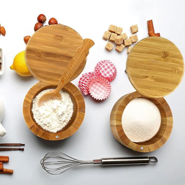 1 Styck Bambu Salt- och Pepparbox Kryddbox med Rund Roterande
