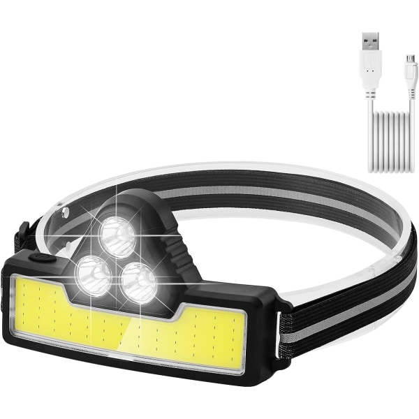 Uppladdningsbar LED-strålkastare COB-huvudlampa, 3 ljuslägen, IPX4 Wat