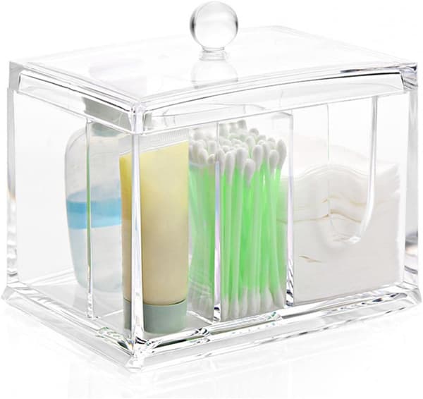 Makeup Opbevaringsboks, Holder til Makeupfjernerpuder, 4 Rum, Klar Akryl