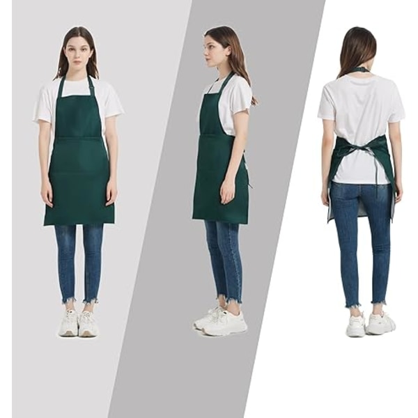 4-pack kockförkläde med 2 fickor, vattentätt justerbart förkläde, professionellt köksförkläde, lämpligt för kök, grillning, grön Green