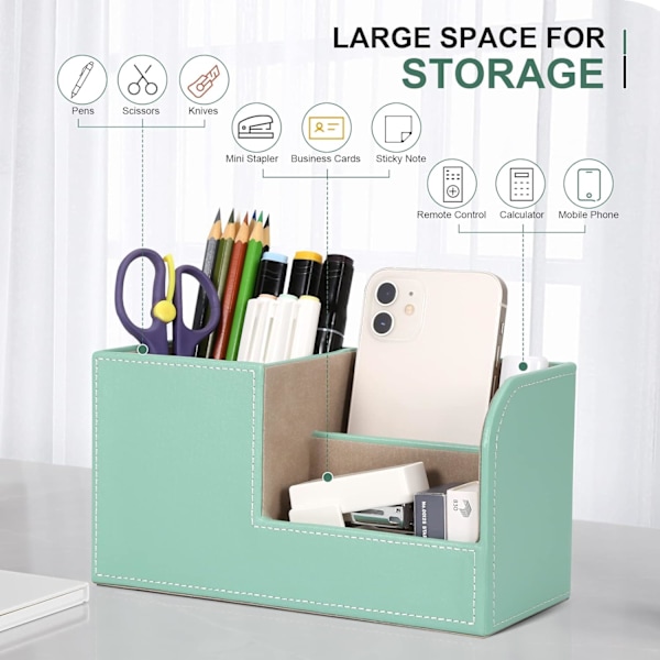 1 PC (grön) Organizer, Läderskrivbordsförvaring Blyertsutrymme