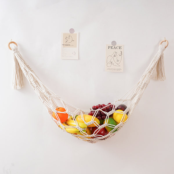 Macrame Frukthängmatta med 2 hängkrokar under skåphängning