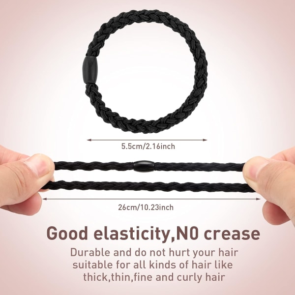 12 STK (svart) bomullsflätade hårband med elastiska band med behå